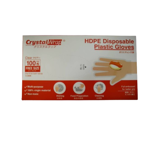 CRYSTALWRAP HDPE GLOVE IN BOX \ SARUNG HDPE DALAM KOTAK 100pcs
